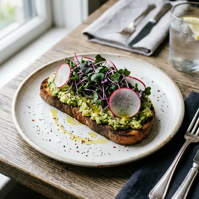 Tostada de aguacate con rábano morado